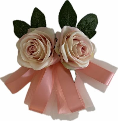 autodeco.nl LINA POEDER PERZIK KLEUR Handvatten Decoratie 4 stuks - Trouwauto Versiering - Poeder Perzik Kleur Rozen met Linten en Tule - Bloemen voor op de Handvatten - Versiering Handvat Auto - Autoversiering voor Volgauto's