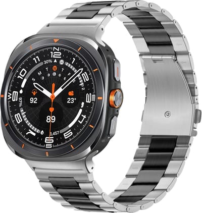 Bandz Stalen schakel band 'Classic' met vlindersluiting - geschikt voor Samsung Galaxy Watch Ultra 2 (2026) / Ultra (2024/2025) - inclusief horloge inkort set (zilver/zwart)