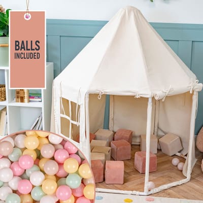 KiddyMoon Speeltent Kindertent Met 200 Ballen Opvouwbaar Voor Kinderen Paviljoenvormig Kinderhuis Gemakkelijk In elkaar te zetten Om Binnen En Buiten Te Spelen, Natuurlijke Kleur:Pastel Beige/Pastelgeel/Wit/Mint/Poederroze