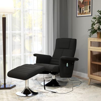 STILVORA Massagestoel 78 x 95 x 88 cm - Draaibaar Met 8-Punts Vibratiemassage En 135 Graden Ligstand - Voor Woonkamer - Stof Zwart