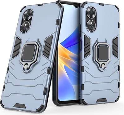 MobyDefend Hoesje - Geschikt voor Oppo A17 - Dubbelgelaagde Pantsercase Met Standaard - Blauw