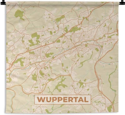 Wandkleed - Wanddoek - Wuppertal - Kaart - Plattegrond - Stadskaart - Vintage - 180x180 cm - Wandtapijt