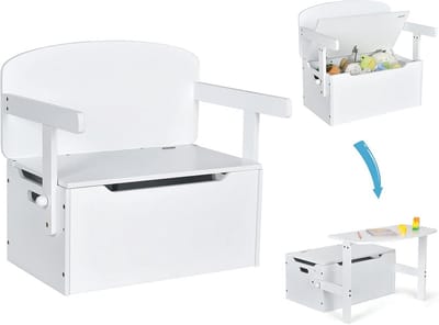 Multifunctionele 3-in-1 speelgoedkist, tafel en stoel voor kinderen (wit)