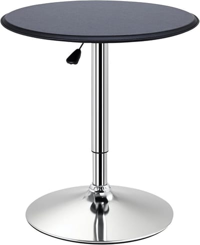 Bartafel Rond - Bistro Tafel - Verstelbare Hoogte - Chroom Metalen Poot - 63 cm Diameter - Zwart