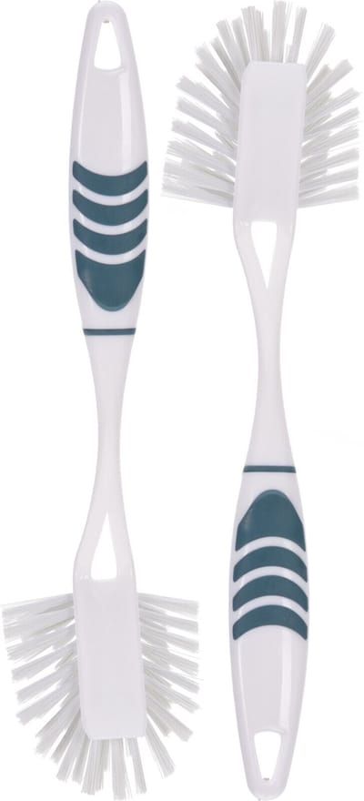Afwasborstel met ophang lus - 2x stuks - blauw - 29 cm
