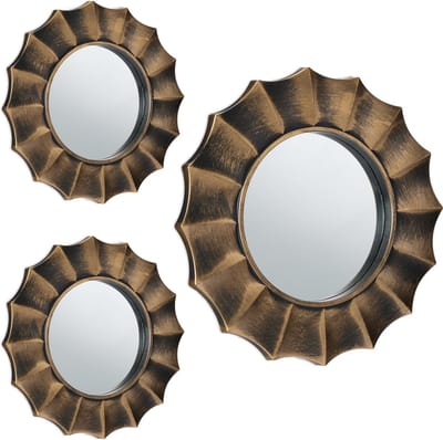 spiegel set van 3 - rond - Ø 25 cm - woonkamer - kleine muurspiegel - kunststof - goud