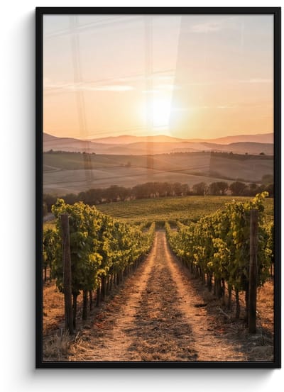Poster in lijst - Fotolijst 80x120 cm - Posters - Wijngaard - Zonsondergang - Landschap - Posterlijst zwart - Decoratie - Wanddecoratie woonkamer - Muurdecoratie slaapkamer