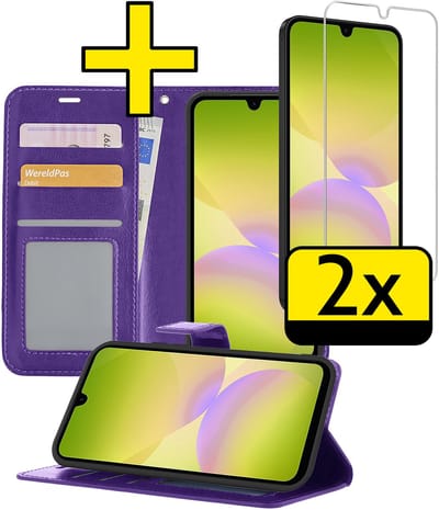 Hoesje - Met 2x Screenprotector - Geschikt voor Samsung Galaxy A26 - Luxe Pasjeshouder - Bookcase Portemonee - Flip Case - Kunstleer Book Case - Flipcase Hoes - Book Cover - Walletcase - Portemonneehoes - Telefoonhoesjes - Paars