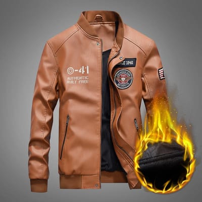 Manteau en cuir PU pour homme, automne et hiver, nouvelle veste ample décontractée à col montant, grande taille 4XL brown