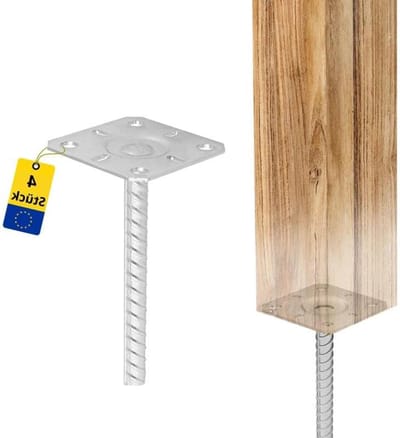 Paaldragers Set - Paalankers Beton - Stabiele Fundering - Verstelbare Hoogte - 80x80 mm - Zilverkleurig