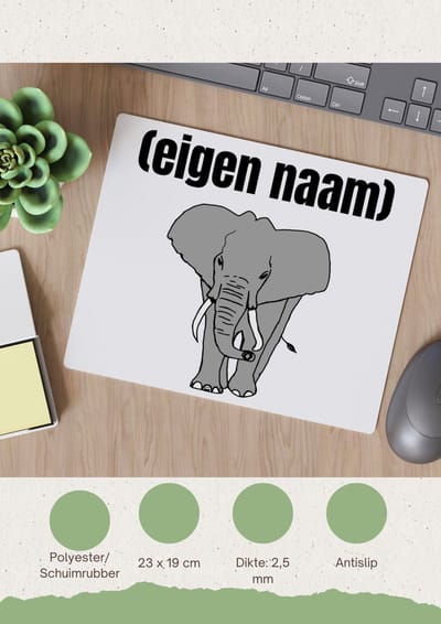 Akyol - olifant met eigen naam Muismat - Olifant - olifanten liefhebbers - iemand die houdt van olifanten - verjaardag - cadeau - kado - 23 bij 19 cm
