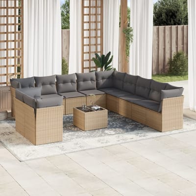 vidaXL - 12-delige - Loungeset - met - kussens - poly - rattan - beige