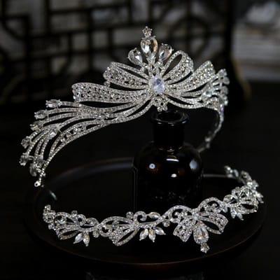 Style Européen Nouvelle Robe de Mariée à Nœud Zirconium Couronne de Mariage Tiara Couronne Tiara Accessoires pour Cheveux gray