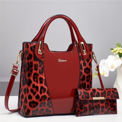 Nouveau Sac Mère Imprimé Léopard Épissure Sac à Main en Cuir Brillant Sac Mère d'Âge Moyen Grande Capacité Multifonctionnel Sac Bandoulière Femme . brown