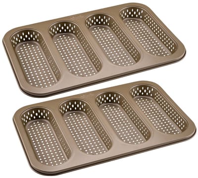Set van 2 Geperforeerde broodvormen 4 mini baguettes 33 x 22 cm Zenker Mojave Gold
