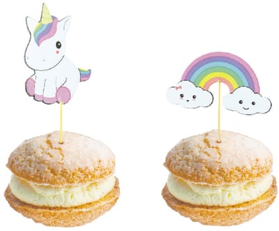 PARTYPRO - 10 houten prikkers baby eenhoorn en regenboog 10 cm