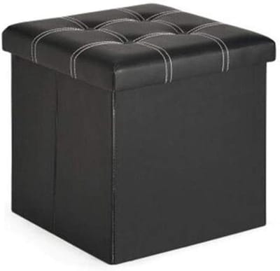 Opbergpoef Inklapbaar - Speelgoedkist Kruk - Extra Zitting - Traagschuim Zitting - 38 cm - Zwart