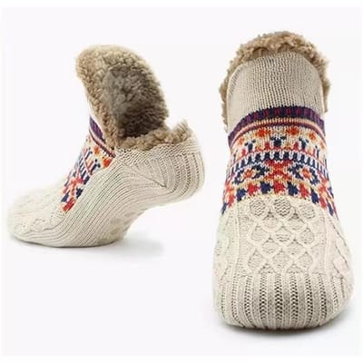 Winter Lamswol en Verdikte Vloersokken, Antislip Binnensokken voor Volwassenen, Warme Sneeuwsokken voor Thuis, Pantoffelsokken 35-39(24cm) beige