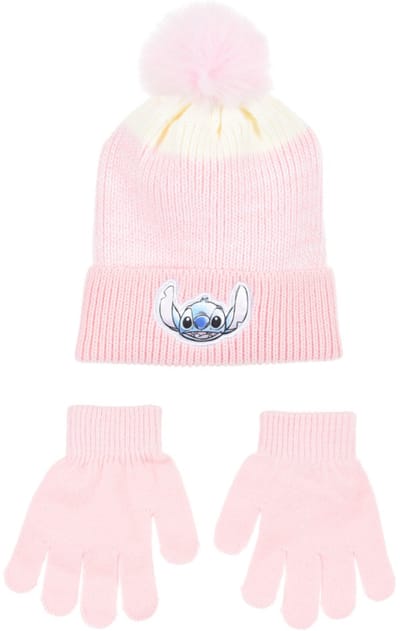 Disney Lilo & Stitch Winterset - Muts + Handschoenen - Roze - Maat 52 cm hoofdomtrek