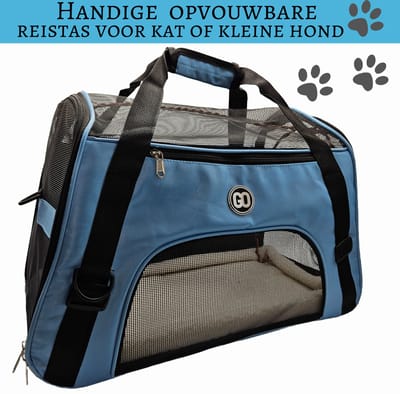 Opvouwbare Katten reismand-Kattenreistas-met schouderband-Lichtgewicht-Dierentransport-Reismand kat-Diervriendelijk-Wasmachine bestendig-Gozyno-Licht Blauw-inclusief Dons matje-Gratis speeltje