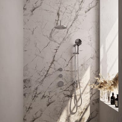 Brauer Chrome Carving Thermostatische Regendoucheset Inbouw - Hoofddouche 20 cm - Gebogen Wandarm - Handdouche 3 Standen - Doucheslang - Geintegreerde Glijstang - Chroom