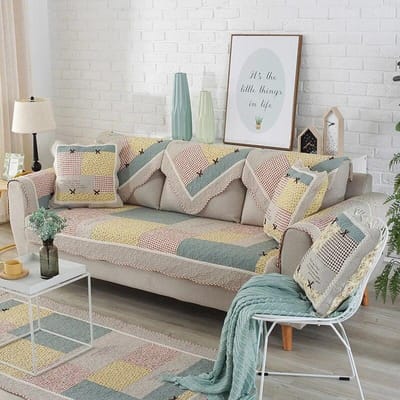 Katoenen Stoffen Bankmat Patchwork Strik Pastoral Stijl Bankovertrek Vier Seizoenen Bankkussen Antislip Combinatie Bankovertrek 50x50cm pillowcase