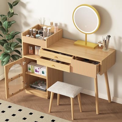 Kaptafel Met Spiegel - Make-uptafel Meubel - Slaapkamer Inrichting - Verstelbare LED Verlichting - 120x40x90 cm