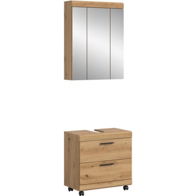 Moderne Badcombinatie Op Wieles - Spiegelkast En Wastafel - Compact En Stijlvol - 60x191x34cm