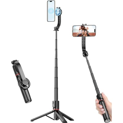 41,1-inch Magnetische Selfie Stick Bureau Statief met Uitschuifbare Stang 240 Graden Draaibaar Magnetische Telefoon zwart