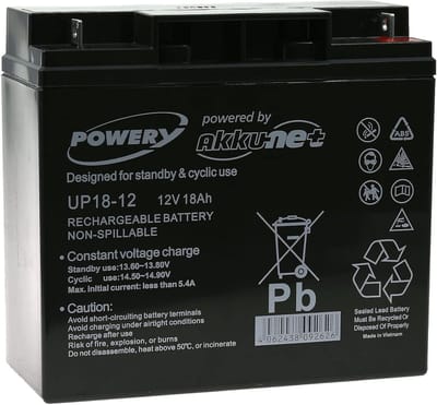 Lood Accu - Reserve Batterij - Noodstroom Toepassingen - Onderhoudsvrij Gesloten Systeem - 12 Volt 18Ah - Zwart