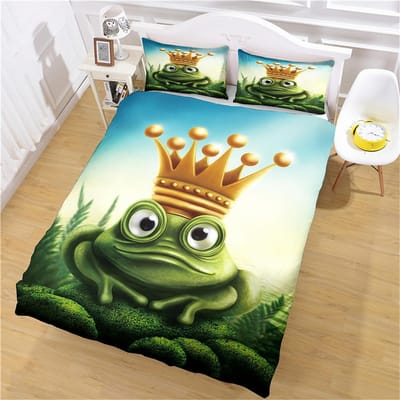 Dekbedovertrek Queen Double Size 3D Dier Kikker Print Dekbedovertrek Kussensloop 3-delige Set King Size Beddengoedset Europese Stijl W90xL190cm