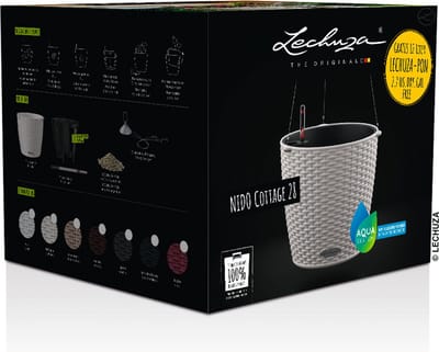 LECHUZA NIDO Cottage 28 STARTERSET - Plantenbak - met uitneembare binnenbak - met bewateringssysteem - ALL-IN-ONE set - graniet - met extra 3 liter LECHUZA-PON