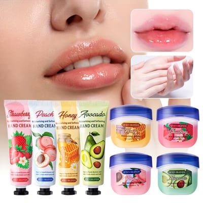 8-Delige Lipmasker & Handcrème Set – Hydraterende Verzorging voor Lippen & Handen Cadeauset