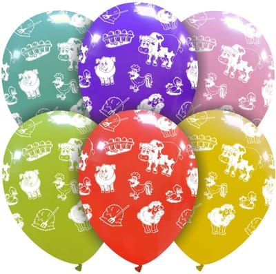 Boerderij dieren ballonnen, 6 stuks, 30cm