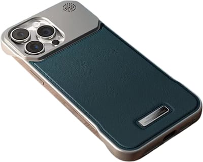 Hoesje van Leer geschikt voor iphone 17 – Luxe Magnetisch Hoesje met Aromatherapie, Draadloos Opladen en Randloos Design – Volledige Bescherming - Blauw