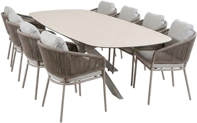 Tuinset Brindsi/Malaga | 8 personen | Deens ovaal 280 cm | Rope & keramiek