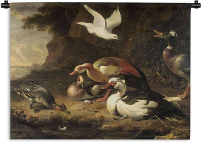 Wandkleed Melchior d'Hondecoeter - Eenden - Schilderij van Melchior d'Hondecoeter Wandkleed katoen 90x67 cm - Wandtapijt met foto