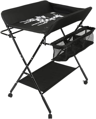 Baby Verschoontafel - Opvouwbaar meubel - Babyverzorging thuis - Met opbergmand - 98 cm hoog - Zwart