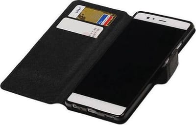 Cross Pattern TPU Bookstyle Wallet Case Hoesje Geschikt voor Huawei P9 Zwart