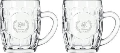Gegraveerde set Bierpullen 55cl Papa + Mama 50 jaar getrouwd