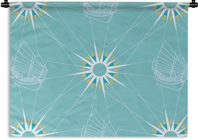 Wandkleed - Wanddoek - Kompas - Zeilen - Boot - Patronen - 60x45 cm - Wandtapijt