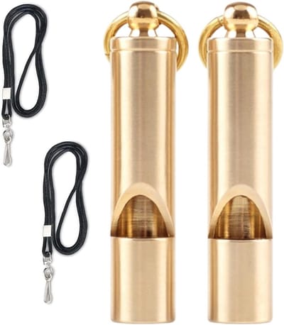 Hondenfluitje Messing - Noodfluitje Omhangband - Geluidsignalering Lange Afstand - Krachtig Geluid Decibel - 76.2 cm Band - Messing