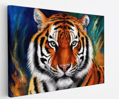 Saammp Canvas Schilderij - Abstracte tijger - Kleurrijk - Natuur - Dieren - 45x30 - Foto op canvas - Wanddecoratie - muurdecoratie Woonkamer - Slaapkamer decoratie - Canvas Print
