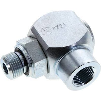 G 3/8'' M/F Verzinkt Stalen Elbow 90deg Draaidoorvoer Hoge druk 400 Bar - Hydrauliek - FL2E-MF-EZN-038G-R