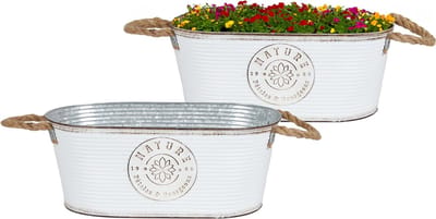 Sunnydays Teil/plantenpot/bloempot - 2x - zink - ivoorwit - L35 x D19 x H14 cm