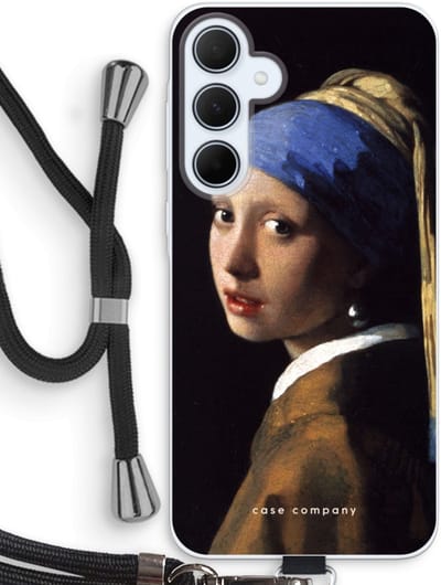 Case Company® - Hoesje met koord geschikt voor Samsung Galaxy A35 hoesje met Koord - The Pearl Earring - Telefoonhoesje met Zwart Koord - Bescherming aan alle Kanten en Over de Schermrand