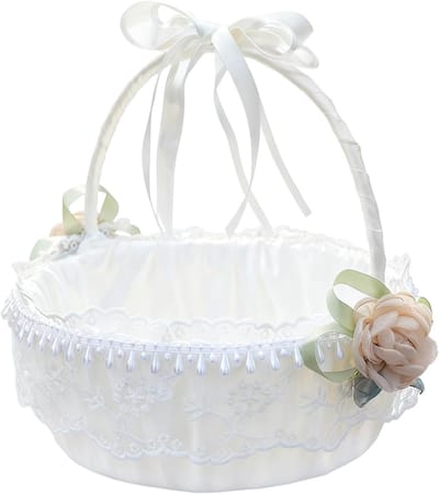 Bloemenmand met handgreep - Romantische organizer - Bruiloft decoratie - Inklapbare handgreep - 22 x 8 x 28 cm - Wit