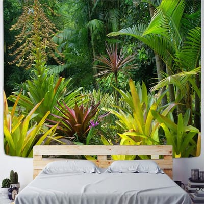 Tapisserie murale suspendue de forêt tropicale, décoration de chambre à coucher familiale, tissu en Polyester, impression artistique de plantes bohème 95x70CM gray