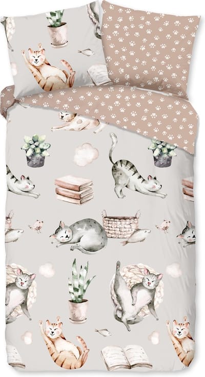 Good Morning dekbedovertrek poezen - 1 persoons 140x200/220 cm - Grijs - 100% Katoen renforc�