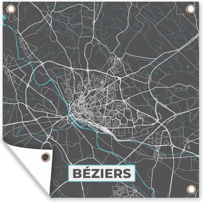 Tuin poster Béziers – Plattegrond – Frankrijk – Kaart – Stadskaart - 200x200 cm - Tuindoek